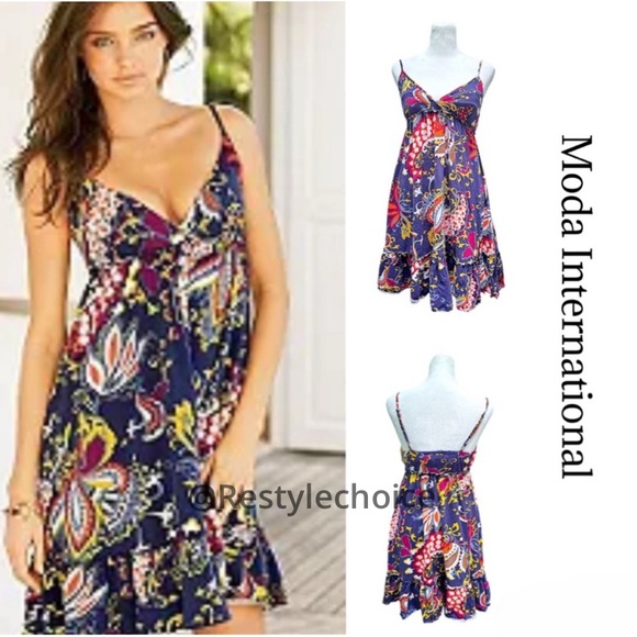 Moda International Dresses & Skirts - MODA international colorful short Strap Floral Dress Size M